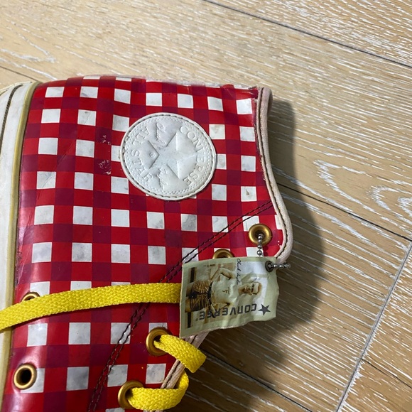 Bacon and egg converses exclusive Red Checkered Kids High-Top Sneakers - Picture 2 of 9